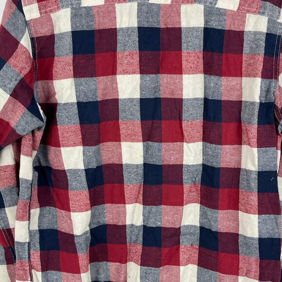 Bluenotes Casual Button Down Shirt Size M Red Blue Check Long Sleeve Pockets Cot - Picture 7 of 8